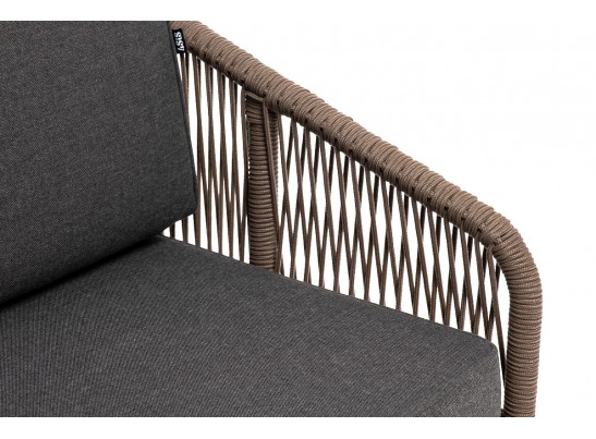 "Канны" диван 2-местный плетеный из роупа, основание дуб, роуп коричневый круглый, ткань темно-серая 027 в Каменске-Уральском