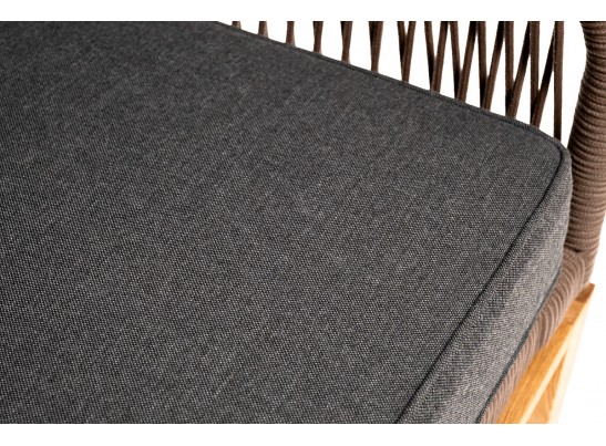 "Канны" диван 2-местный плетеный из роупа, основание дуб, роуп коричневый круглый, ткань темно-серая 027 в Каменске-Уральском