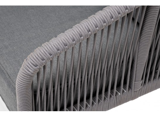 "Канны" диван 3-местный плетеный из роупа, каркас алюминий белый муар, роуп светло-серый круглый, ткань серая 017 в Каменске-Уральском