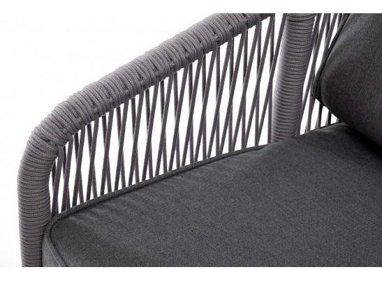 "Канны" диван 3-местный плетеный из роупа, каркас алюминий белый муар, роуп светло-серый круглый, ткань серая 017 в Каменске-Уральском