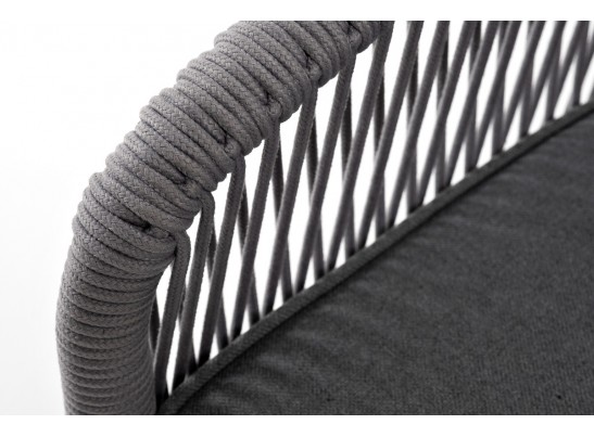 "Канны" диван 3-местный плетеный из роупа, каркас алюминий белый муар, роуп светло-серый круглый, ткань серая 017 в Каменске-Уральском
