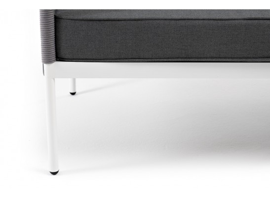 "Канны" диван 3-местный плетеный из роупа, каркас алюминий белый муар, роуп светло-серый круглый, ткань серая 017 в Каменске-Уральском