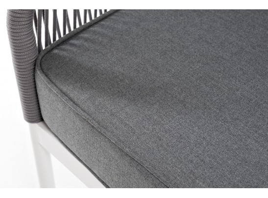 "Канны" диван 3-местный плетеный из роупа, каркас алюминий белый муар, роуп светло-серый круглый, ткань серая 017 в Каменске-Уральском