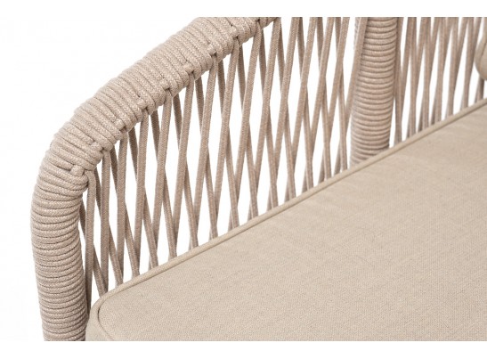 "Канны" кресло плетеное из роупа (веревки), каркас алюминий белый, роуп бежевый, ткань бежевая в Каменске-Уральском