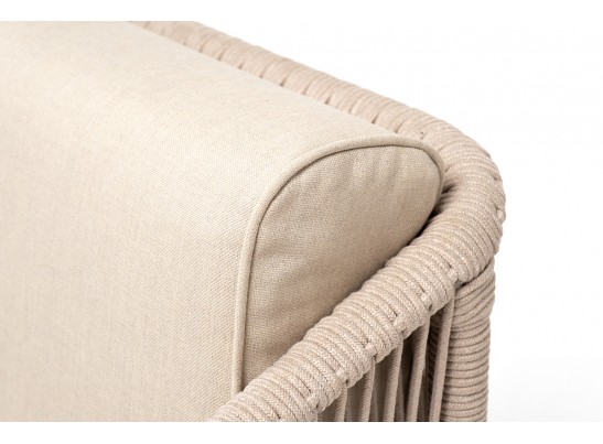 "Канны" кресло плетеное из роупа (веревки), каркас алюминий белый, роуп бежевый, ткань бежевая в Каменске-Уральском