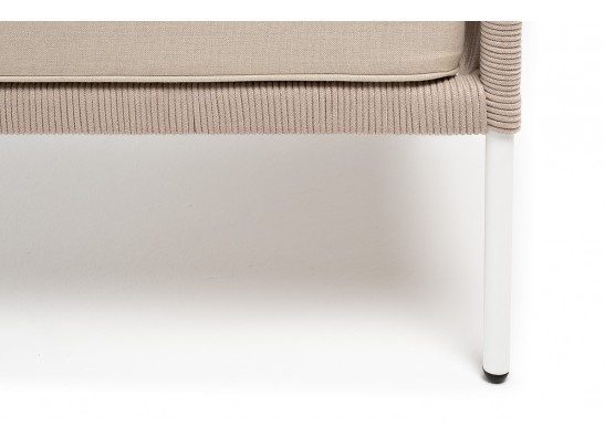 "Канны" кресло плетеное из роупа (веревки), каркас алюминий белый, роуп бежевый, ткань бежевая в Каменске-Уральском