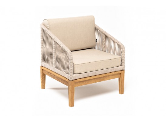 "Канны" кресло плетеное из роупа, основание дуб, роуп бежевый круглый, ткань бежевая 052 в Каменске-Уральском