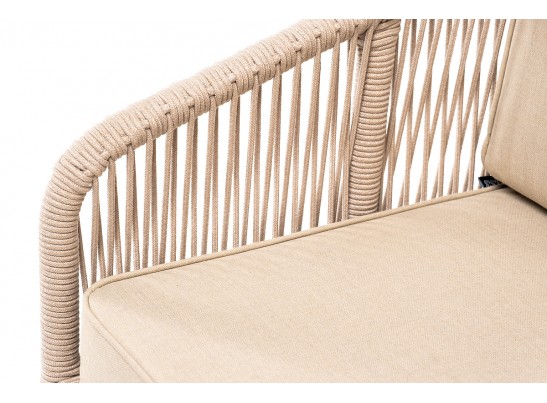 "Канны" кресло плетеное из роупа, основание дуб, роуп бежевый круглый, ткань бежевая 052 в Каменске-Уральском