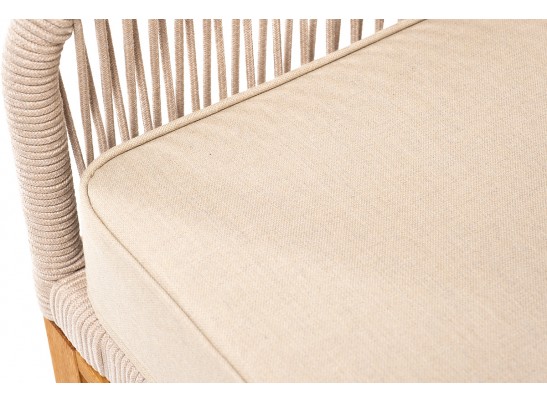 "Канны" кресло плетеное из роупа, основание дуб, роуп бежевый круглый, ткань бежевая 052 в Каменске-Уральском