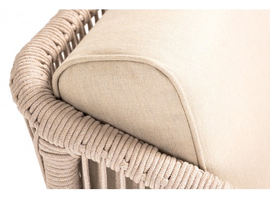 "Канны" кресло плетеное из роупа, основание дуб, роуп бежевый круглый, ткань бежевая 052 в Каменске-Уральском