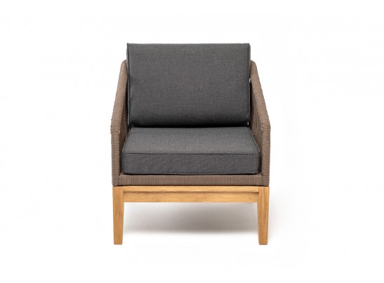 "Канны" кресло плетеное из роупа, основание дуб, роуп коричневый круглый, ткань темно-серая 027 в Каменске-Уральском