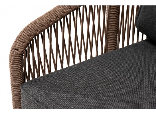 "Канны" кресло плетеное из роупа, основание дуб, роуп коричневый круглый, ткань темно-серая 027 в Каменске-Уральском