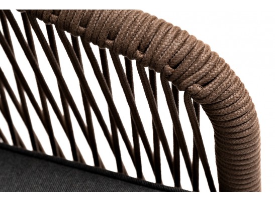 "Канны" кресло плетеное из роупа, основание дуб, роуп коричневый круглый, ткань темно-серая 027 в Каменске-Уральском