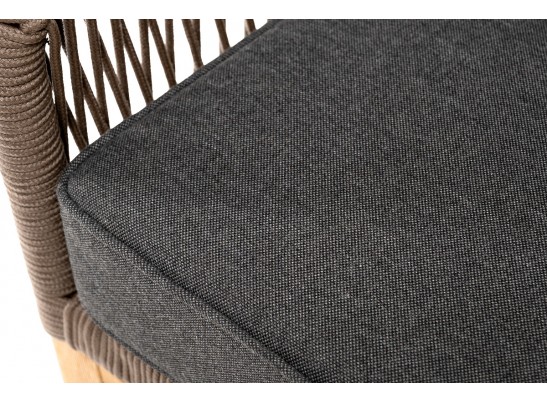 "Канны" кресло плетеное из роупа, основание дуб, роуп коричневый круглый, ткань темно-серая 027 в Каменске-Уральском