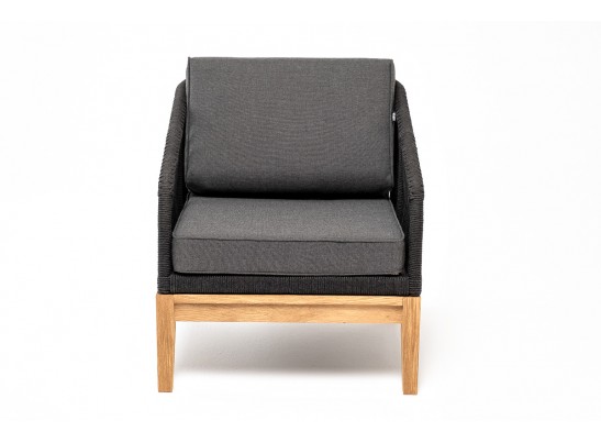 "Канны" кресло плетеное из роупа, основание дуб, роуп темно-серый круглый, ткань темно-серая 027 в Каменске-Уральском