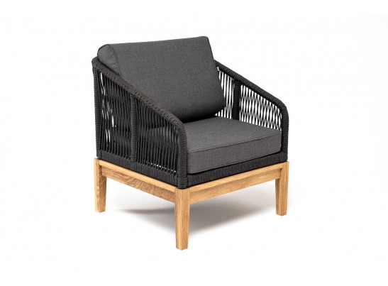 "Канны" кресло плетеное из роупа, основание дуб, роуп темно-серый круглый, ткань темно-серая 027 в Каменске-Уральском