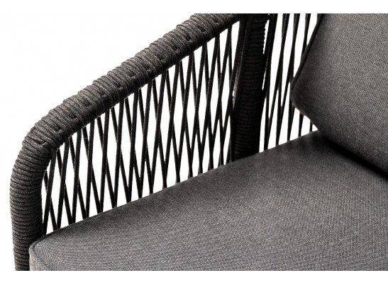 "Канны" кресло плетеное из роупа, основание дуб, роуп темно-серый круглый, ткань темно-серая 027 в Каменске-Уральском