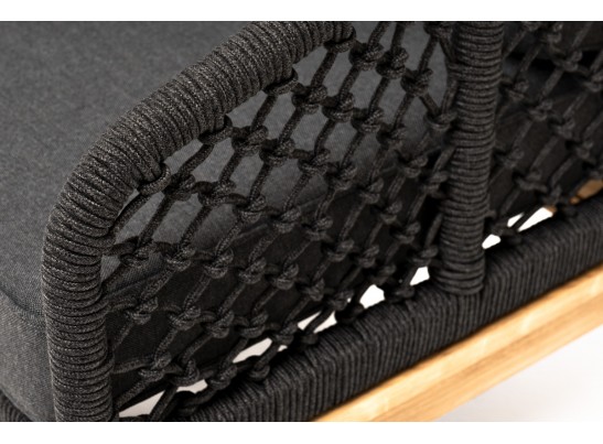 "Канны" кресло плетеное из роупа (узелки), основание дуб, роуп темно-серый круглый, ткань серая в Каменске-Уральском