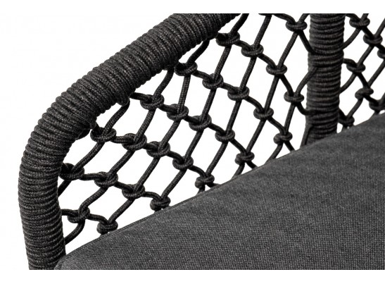 "Канны" кресло плетеное из роупа (узелки), основание дуб, роуп темно-серый круглый, ткань серая в Каменске-Уральском