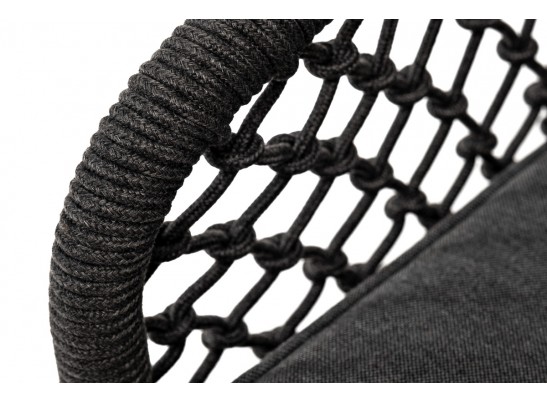 "Канны" кресло плетеное из роупа (узелки), основание дуб, роуп темно-серый круглый, ткань серая в Каменске-Уральском