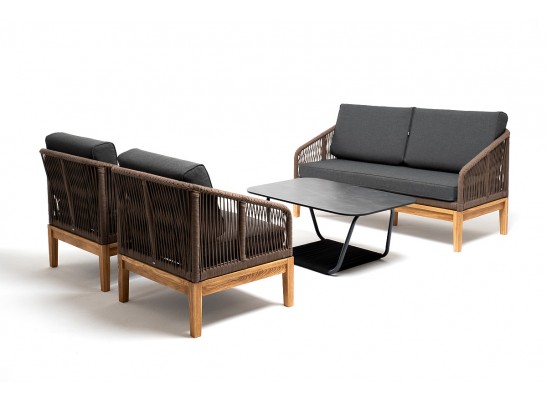 "Канны" лаунж-зона 4-местная из роупа со столиком "Канны" (серый гранит), основание дуб, роуп коричневый в Каменске-Уральском