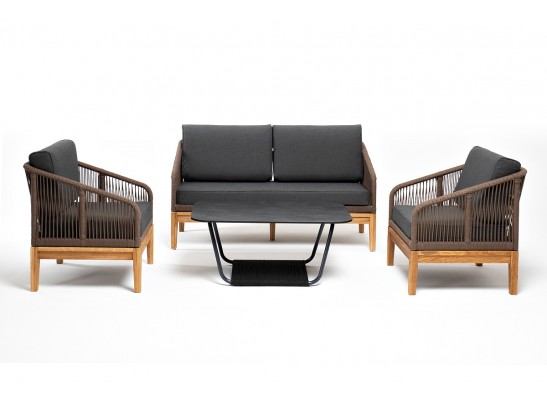 "Канны" лаунж-зона 4-местная из роупа со столиком "Канны" (серый гранит), основание дуб, роуп коричневый в Каменске-Уральском