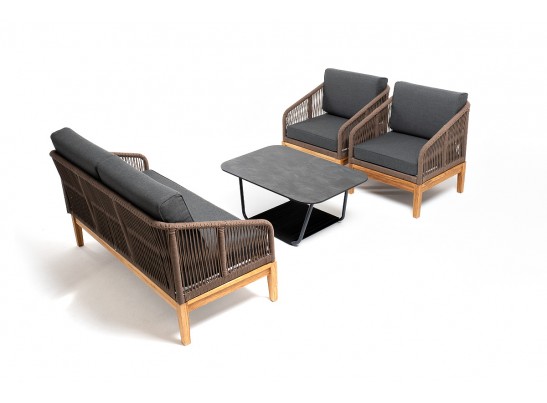 "Канны" лаунж-зона 4-местная из роупа со столиком "Канны" (серый гранит), основание дуб, роуп коричневый в Каменске-Уральском