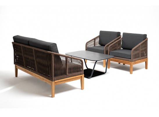 "Канны" лаунж-зона 4-местная из роупа со столиком "Канны" (серый гранит), основание дуб, роуп коричневый в Каменске-Уральском