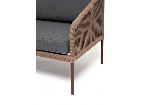 "Канны" лаунж-зона 4-местная из роупа со столом "Верона" (серый гранит), каркас алюминиевый коричневый, роуп коричневый в Каменске-Уральском