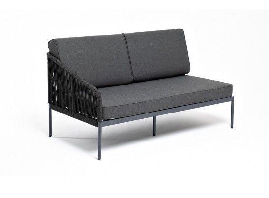 "Канны" правый модуль плетеный из роупа, каркас алюминий темно-серый (RAL7024) муар, роуп темно-серый круглый, ткань темно-серая 027 в Каменске-Уральском