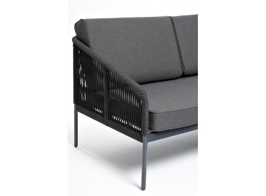 "Канны" правый модуль плетеный из роупа, каркас алюминий темно-серый (RAL7024) муар, роуп темно-серый круглый, ткань темно-серая 027 в Каменске-Уральском