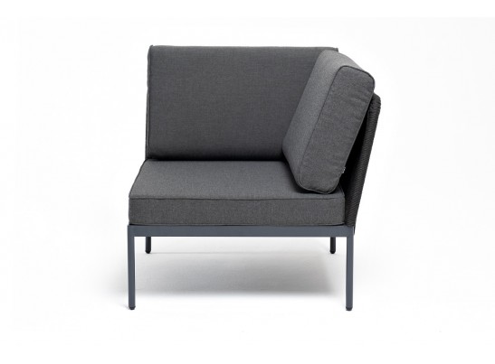 "Канны" угловой модуль плетеный из роупа, каркас алюминий темно-серый (RAL7024) муар, роуп темно-серый круглый, ткань темно-серая 027 в Каменске-Уральском