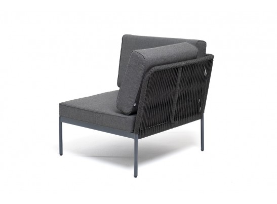 "Канны" угловой модуль плетеный из роупа, каркас алюминий темно-серый (RAL7024) муар, роуп темно-серый круглый, ткань темно-серая 027 в Каменске-Уральском