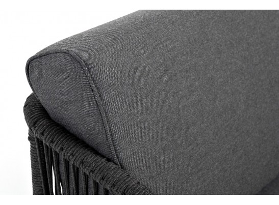 "Канны" угловой модуль плетеный из роупа, каркас алюминий темно-серый (RAL7024) муар, роуп темно-серый круглый, ткань темно-серая 027 в Каменске-Уральском