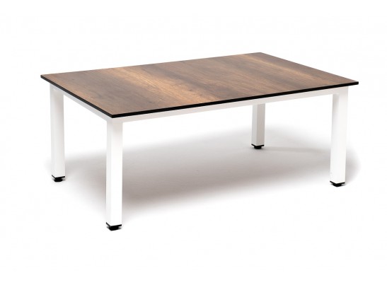 "Канны" журнальный столик из HPL 90х60, H40, каркас белый, цвет столешницы "дуб" в Каменске-Уральском