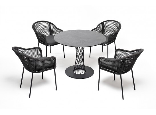 "Лион" обеденная группа на 4 персоны со стульями "Лион" темно-серый, круглый стол "серый гранит" в Каменске-Уральском