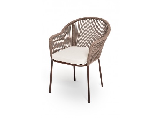 "Лион" стул плетеный из роупа, каркас из стали коричневый, роуп коричневый, ткань бежевая в Каменске-Уральском