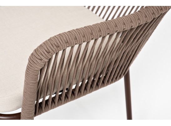 "Лион" стул плетеный из роупа, каркас из стали коричневый, роуп коричневый, ткань бежевая в Каменске-Уральском