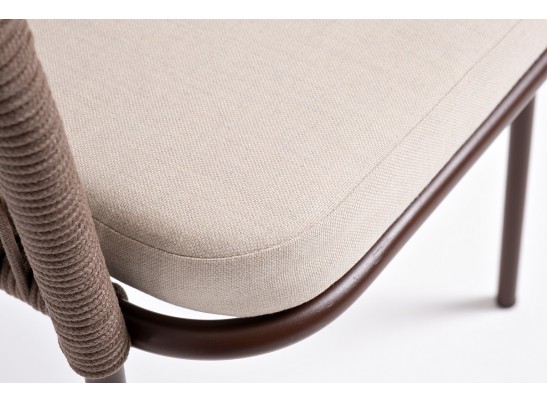 "Лион" стул плетеный из роупа, каркас из стали коричневый, роуп коричневый, ткань бежевая в Каменске-Уральском