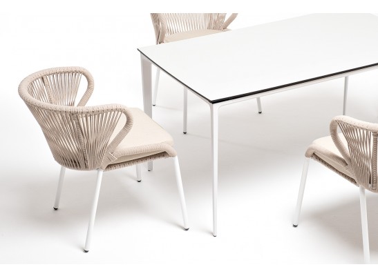 "Малага" обеденная группа на 4 персоны со стульями "Милан", каркас белый, роуп бежевый в Каменске-Уральском