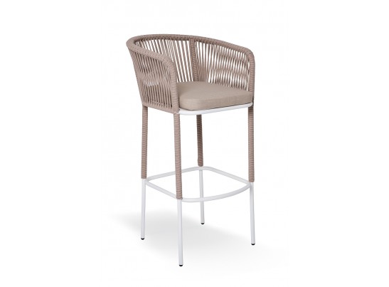 "Марсель" барный стул из роупа, каркас из стали белый, роуп бежевый, ткань бежевая в Каменске-Уральском