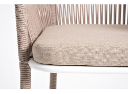 "Марсель" барный стул из роупа, каркас из стали белый, роуп бежевый, ткань бежевая в Каменске-Уральском