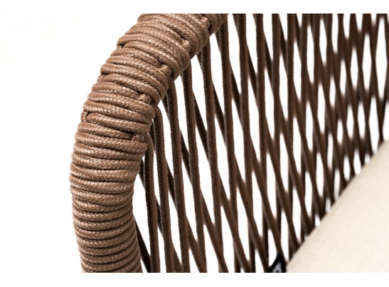 "Марсель" стул плетеный из роупа, каркас алюминий белый муар, роуп коричневый круглый, ткань бежевая 052 в Каменске-Уральском