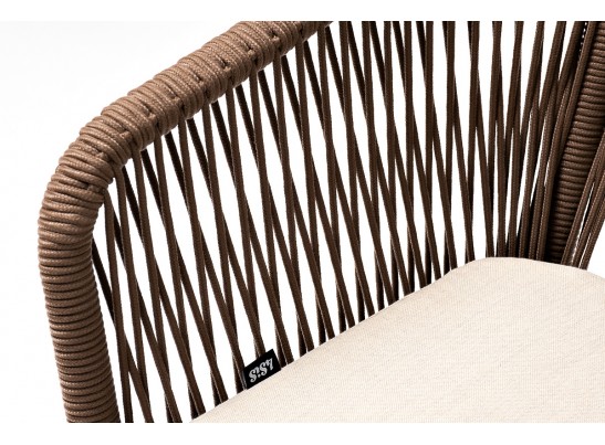 "Марсель" стул плетеный из роупа, каркас алюминий белый муар, роуп коричневый круглый, ткань бежевая 052 в Каменске-Уральском