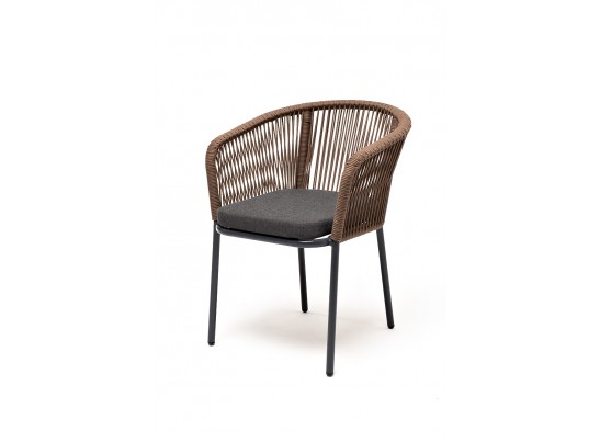 "Марсель" стул плетеный из роупа, каркас алюминий темно-серый, роуп коричневый, ткань серая в Каменске-Уральском