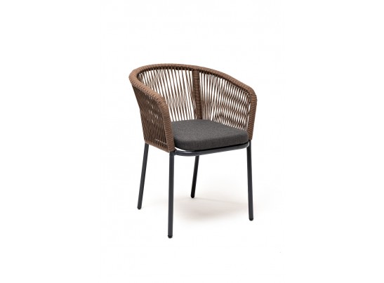 "Марсель" стул плетеный из роупа, каркас алюминий темно-серый, роуп коричневый, ткань серая в Каменске-Уральском