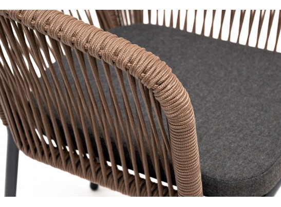 "Марсель" стул плетеный из роупа, каркас алюминий темно-серый, роуп коричневый, ткань серая в Каменске-Уральском