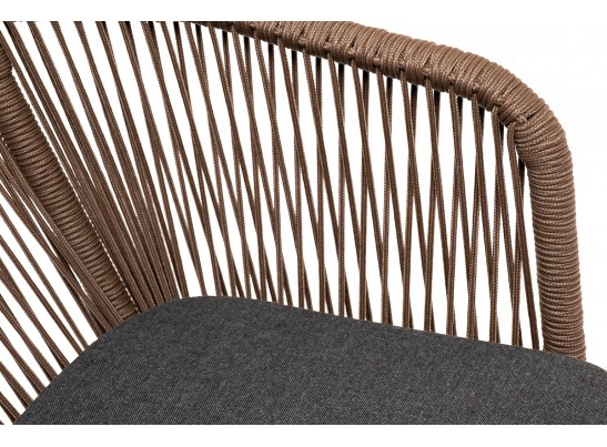 "Марсель" стул плетеный из роупа, каркас алюминий темно-серый, роуп коричневый, ткань серая в Каменске-Уральском