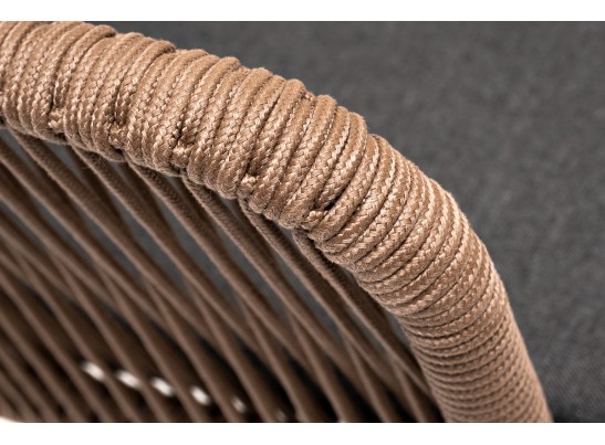 "Марсель" стул плетеный из роупа, каркас алюминий темно-серый, роуп коричневый, ткань серая в Каменске-Уральском