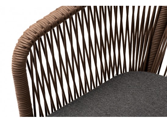 "Марсель" стул плетеный из роупа, каркас алюминий темно-серый, роуп коричневый, ткань серая в Каменске-Уральском